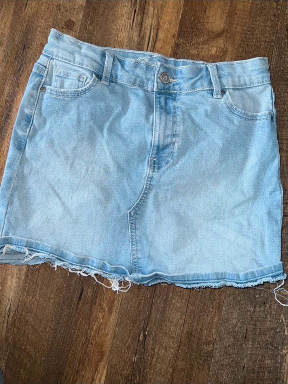 wonder nation Light Blue Denim Mini Skirt with Frayed Hem